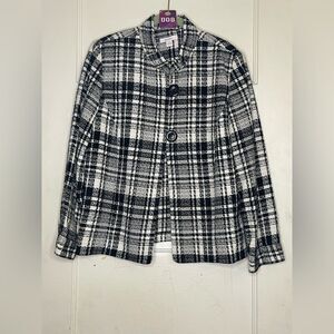 Dressbarn Women’s Size 16 Bouclé Black & White Plaid Lined Coat • EUC